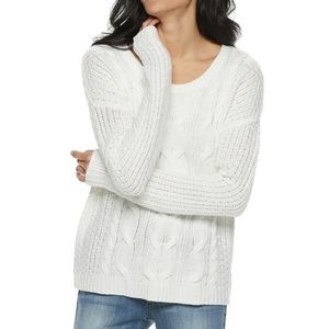 SO Cable Knit Scoop Neck Sweater White